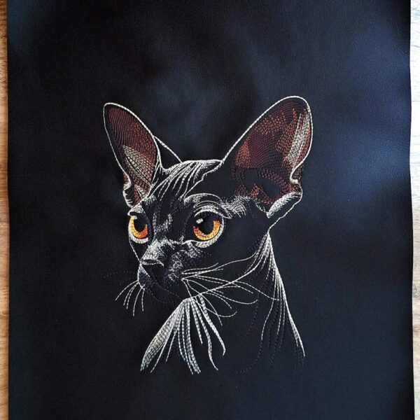 Vyšívaný panel kočka Sphynx - vhodné na tašky, kabelky - koženka